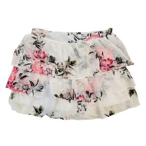 Rue21 Skirt Women XL White Floral Tiered  Sheer Mesh Overlay Pink Black BOHO NWT